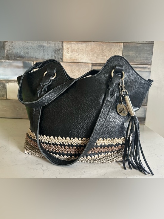 The Sak Handbags - The Sak Back to Bali Black Pebbled Leather Crochet-Trim Shoulder Bag